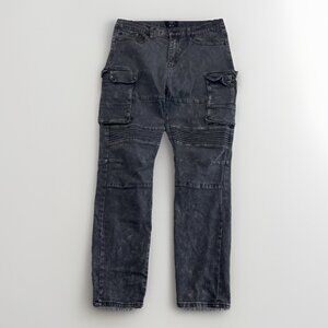Y2K Forever 21 Cargo Tactical Jeans Slim Mens 30 Black Faded Denim Grunge Goth